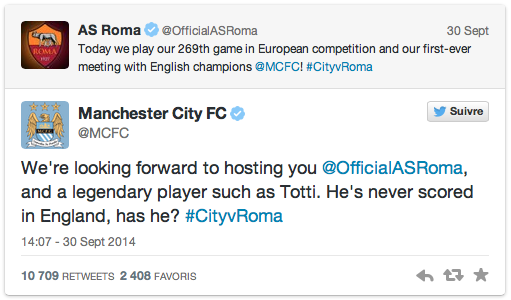 Tweet Manchester City Francesco Totti